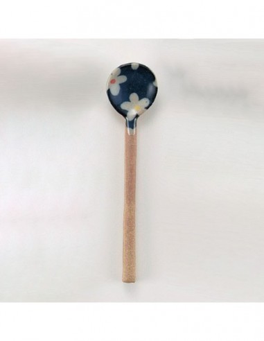 Cucchiaio in ceramica azzurro con fiori 11,2cm