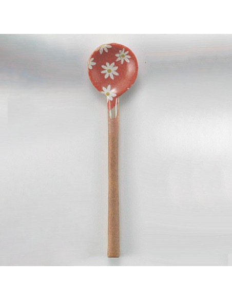 Cucchiaio in ceramica rosso con fiori 11,2cm