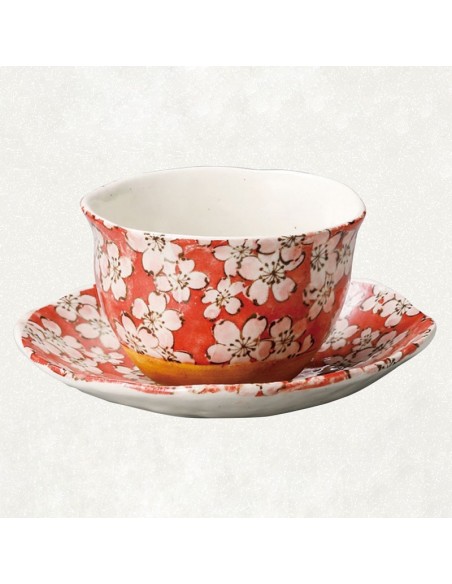 Tazza floreale rossa con piattino 170ml