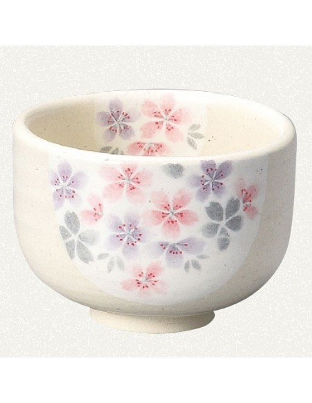 Tazza matcha bianca con fiori diam.10,5cm e h.7,5cm