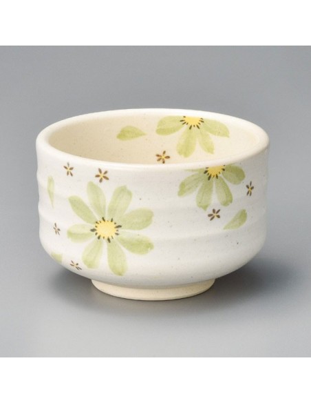 Tazza matcha bianca con fiore diam.11,5cm e h.7,5cm