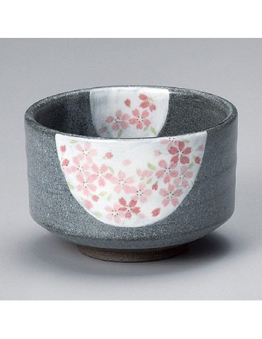 Tazza matcha grigia con inserti floreali...