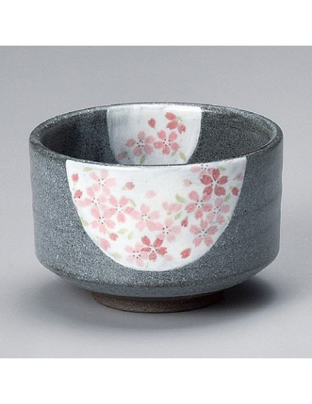 Tazza matcha grigia con inserti floreali diam.11,5cm e h.7,5cm