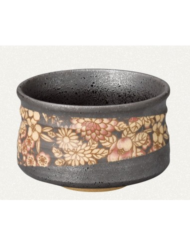 Tazza matcha marrone con inserti floreali...