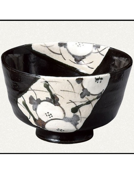 Tazza matcha nera con decori grigi diam.13,0cm e h.8,0cm