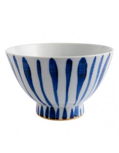 Tazza bianca con strisce blu verticali...