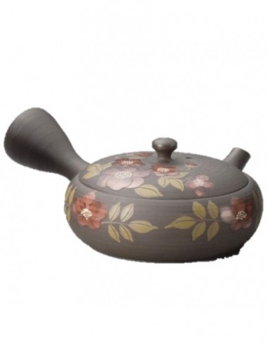 Kyusu grigia con fiori base piatta 140ml