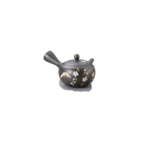 Teiera kyusu nera con monte Fuji e fiori ciliegio 330ml