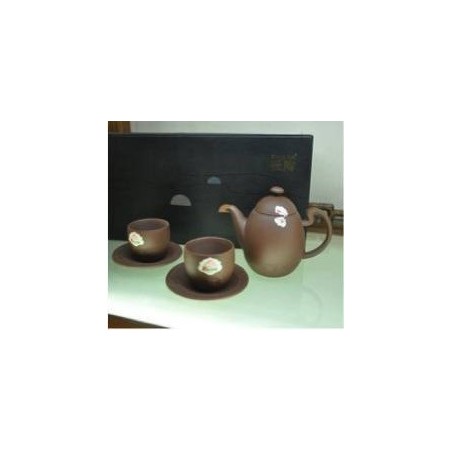 Set Yi-xing composto da teiera artistica e 2 tazze con piattino